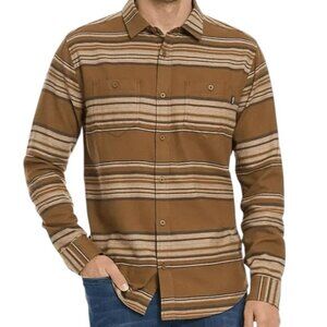 Hurley Brown Brushed Striped Flannel Ultra Soft Button Up Western Shirt Large